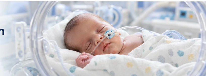 Original illustration of a premature baby receiving neonatal care
